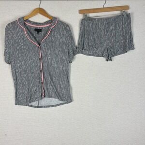 Room Service Pajama Set Womens Small Gray Pink Polka Dot Short Sleeve Shorts